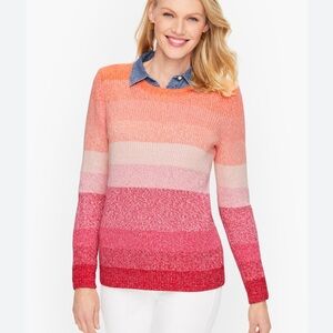 Talbots Pima Cotton Ombre Sweater Orange Pink Red Crew Pullover Top Medium M